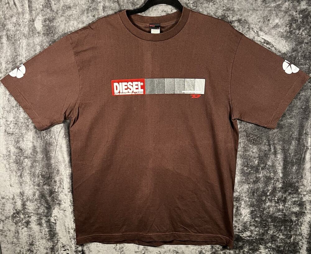 Vintage Diesel T Shirt Mens XL Brown Graphic Logo Short Sleeve Y2K Streetwear